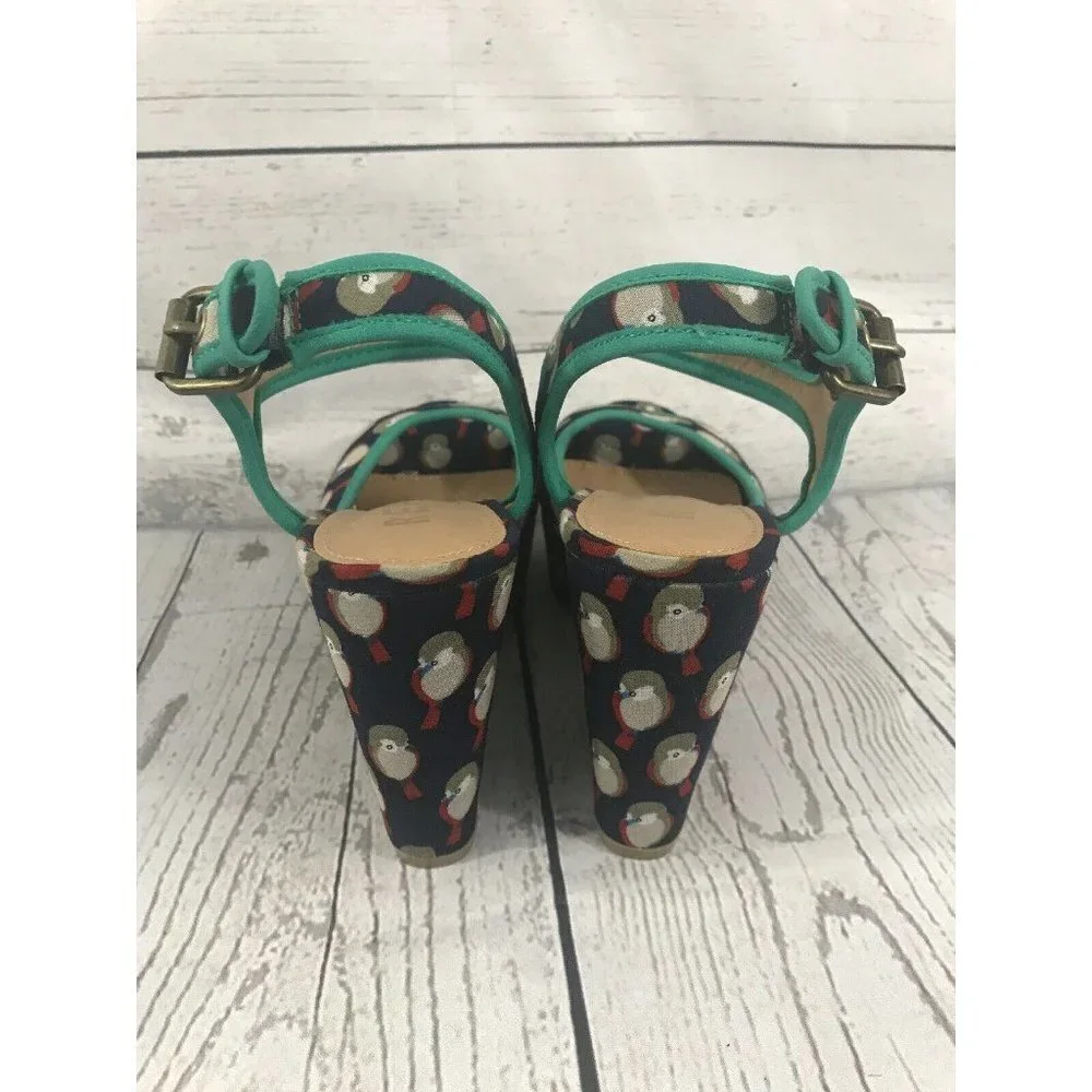 Report SHALA Navy Blue Bird Wedge Heel Sandals